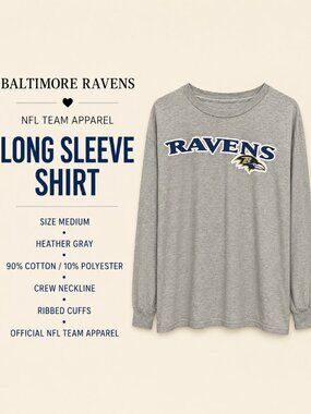 Baltimore Ravens NFL Team Apparel Gray Long Sleeve Shirt Mens Medium
